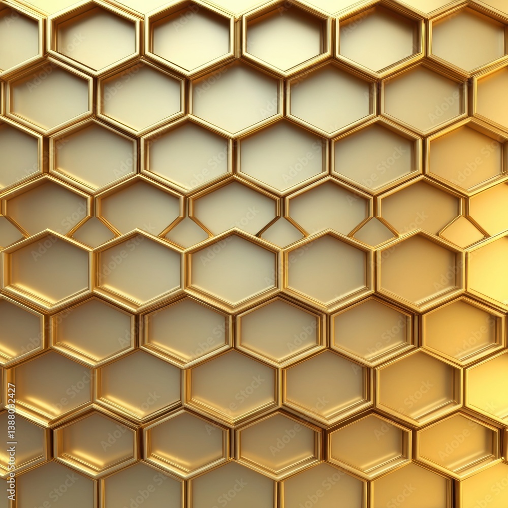 Fototapete Structured hexagonal honeycomb pattern with golden gradient showcases modern and organic design principles in an artistic layout