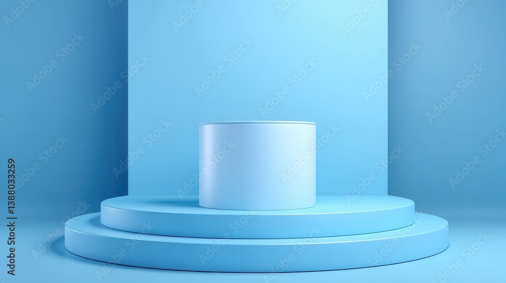 Poster light blue product background stand or podium pedestal on empty display with blank backdrops. 3d ren