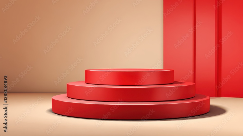 Poster luxury red podium product display stage 3d floor background with minimal show presentation pedestal 