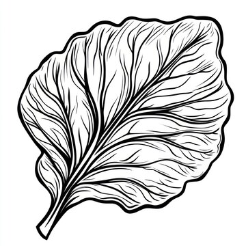 recommend clip art: Detailed line art drawing of a single cabbage leaf. (1)