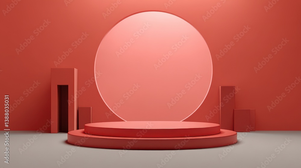 Poster luxury red podium product display stage 3d floor background with minimal show presentation pedestal 