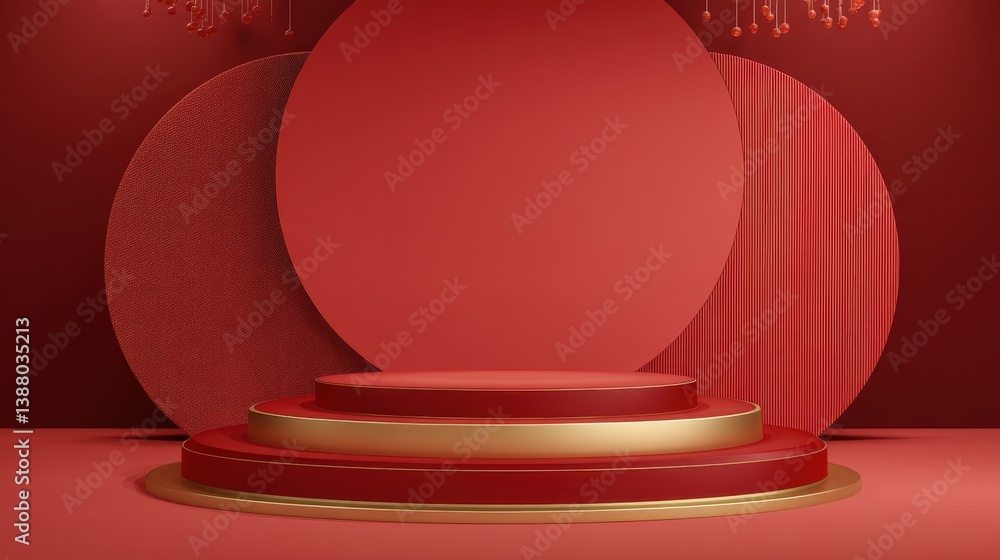 Poster luxury red podium product display stage 3d floor background with minimal show presentation pedestal 