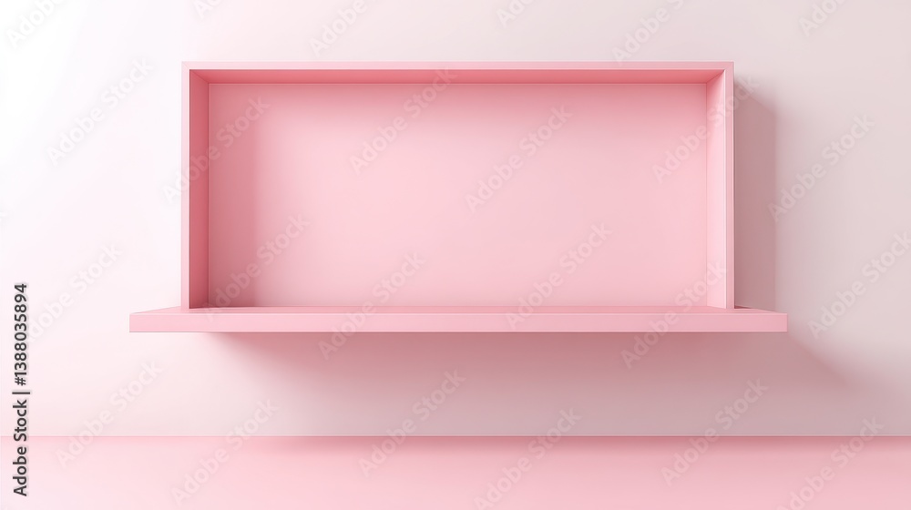 Poster modern pastel pink shelf display or frame with minimal style on white wall background. blank product