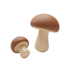 Fototapeta premium Two Mushrooms: 3D Rendering icon isolated on white background