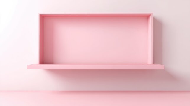 Modern pastel pink shelf display or frame with minimal style on white wall background. Blank product shelves panel. 3D rendering.