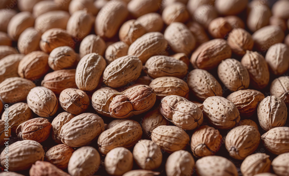 Aufkleber Pile of nuts with a few of them cracked open. The nuts are mostly brown and have a hard shell