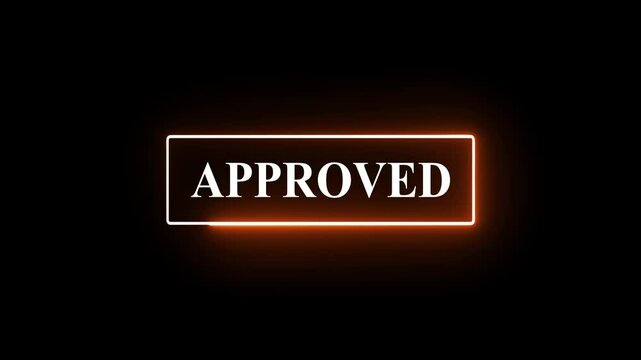 Neon glowing rectangular frame, "APPROVED" text in green, vibrant purple background, vaporwave style, digital art