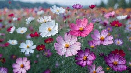 White and pink flowers  in summer meadow