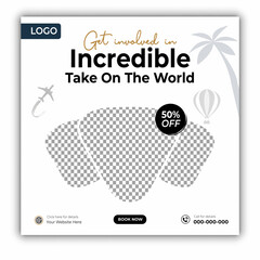 Travel and tour social media posts and web banner square design template