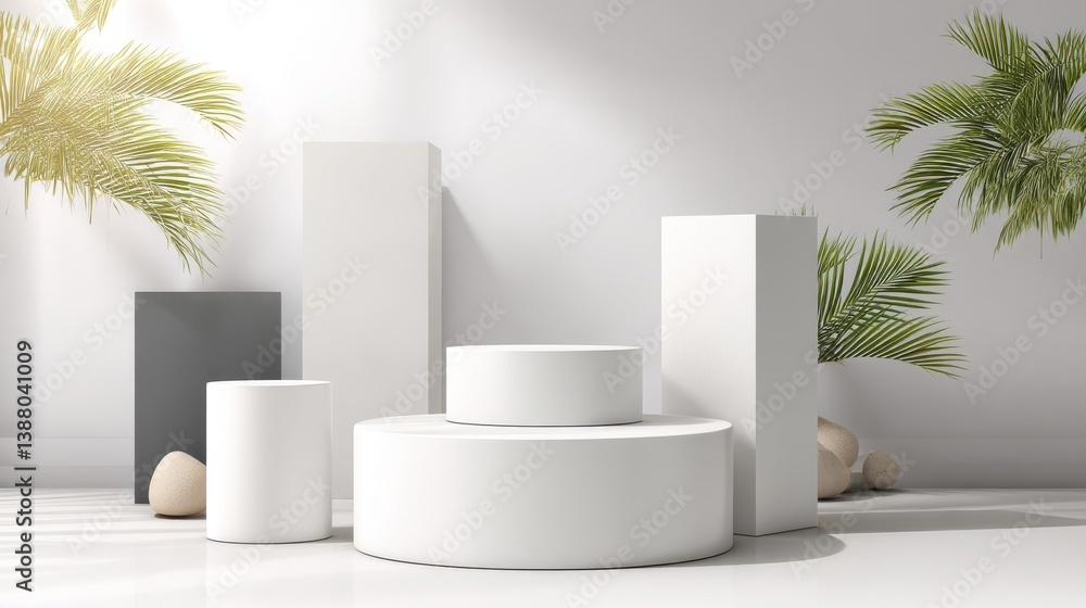 Poster podium 3d stand white group stage background of minimal geometric product platform step pedestal dis