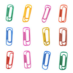 Multicolored paper clips collection isolated on white background