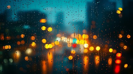 Fototapeta premium Abstract rain drops create a bright, dark water pattern with a glow