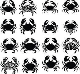 Fototapeta premium Crab Silhouette | Sea Animal and Marine Life Vector Crab Vector Silhouette | Ocean Creature and Beach Icon