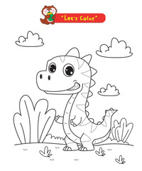 Coloring Page Outline Of cartoon cute dinosaur. Animals Coloring Book for kid