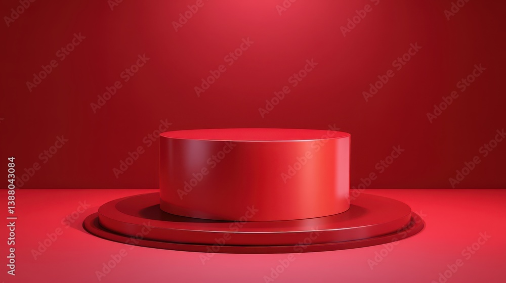 Poster red product background stage 3d podium presentation display of luxury pedestal stand round showcase 
