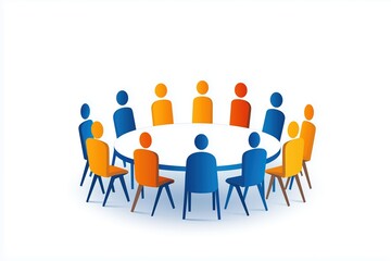 Diverse Group Around Round Table Engaged in Virtual Team Collaboration in Remote Meeting Setup