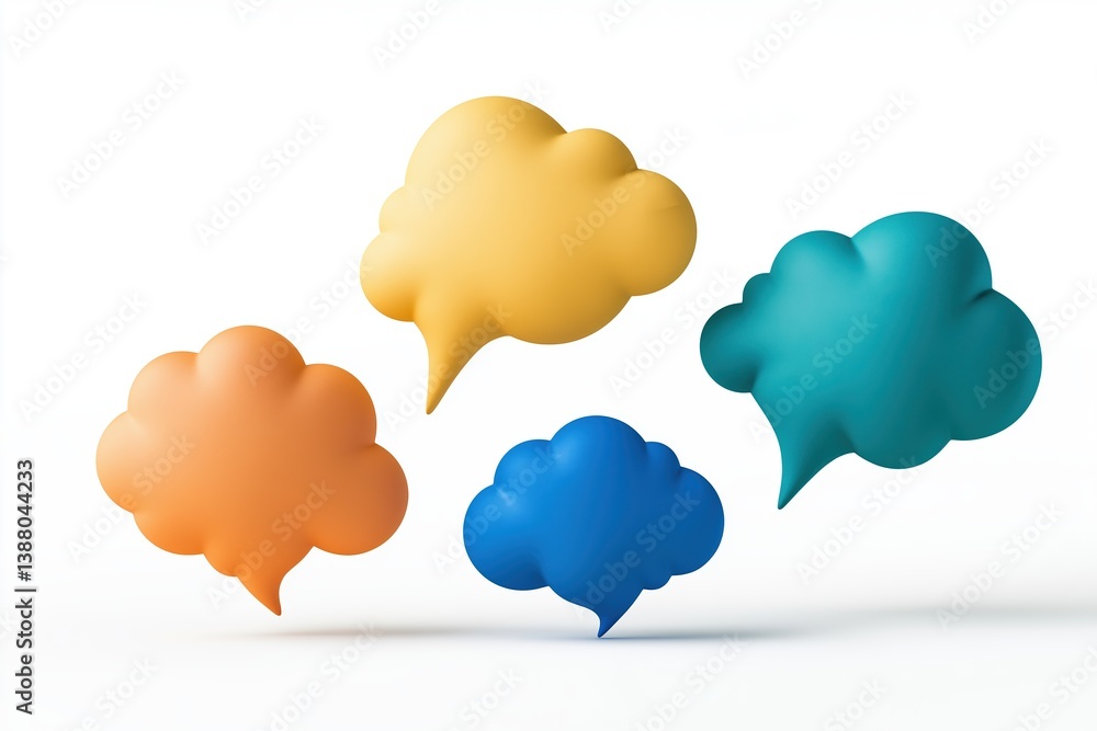 Poster colorful speech bubbles representing multicultural ideation and brainstorming concepts for innovativ