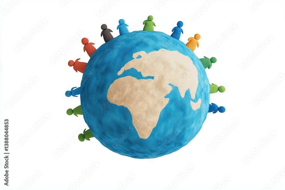 Poster multicultural team unity around a globe representing global collaboration and diversity