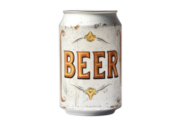 White vintage beer can with the inscription "BEER" on a transparent background
