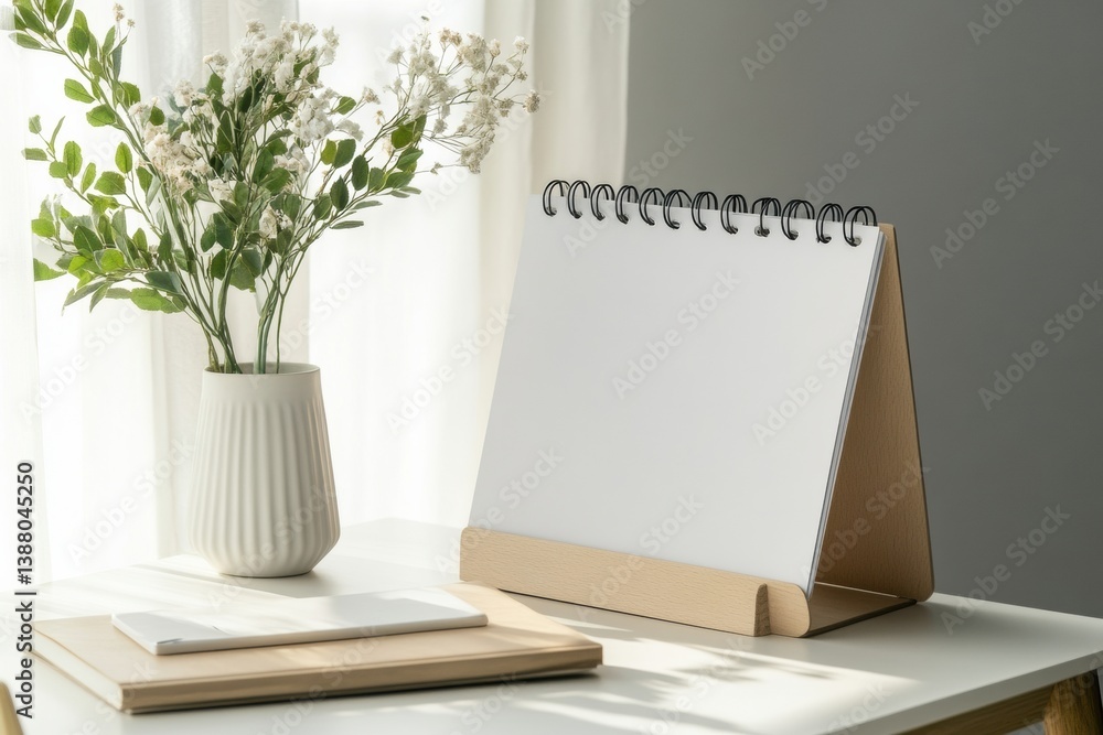 Leinwandbilder modern desk calendar on a minimalistic workspace with soft neutral tones and greenery during dayligh