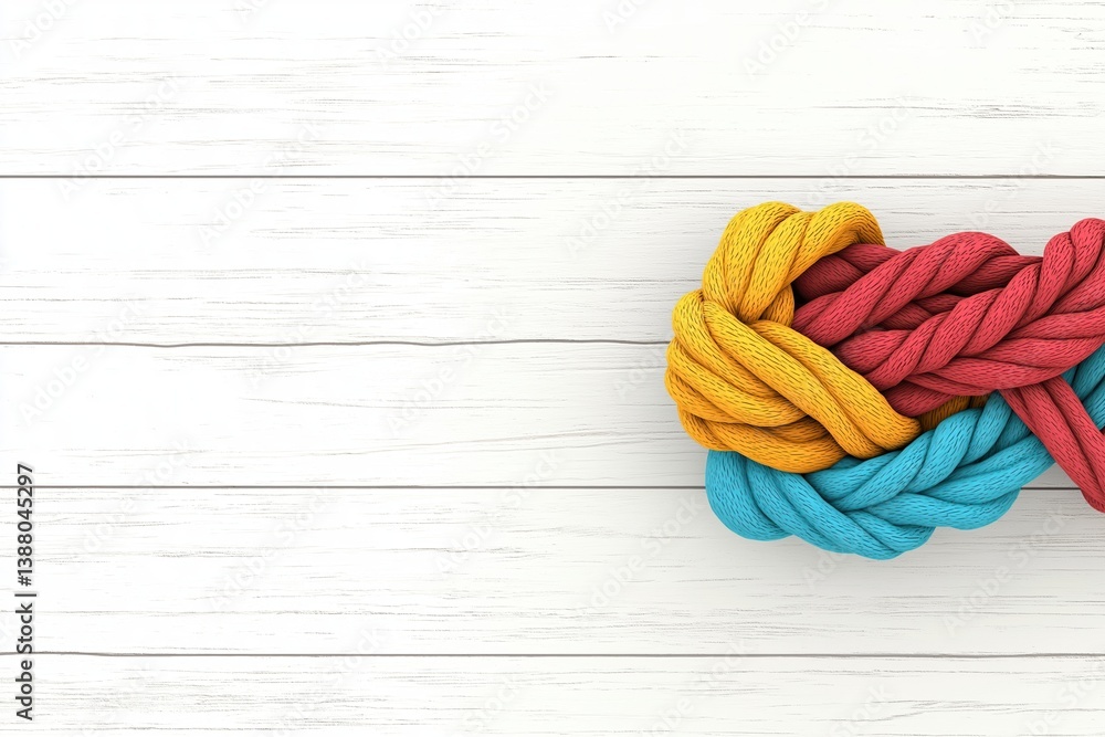 Poster conceptual representation of equal opportunity through handshake symbolism using colorful knots