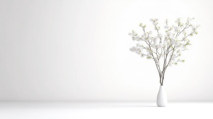 Obraz premium Minimalist White Room with Cherry Blossom