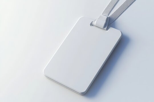 Blank white ID card with lanyard on white background.