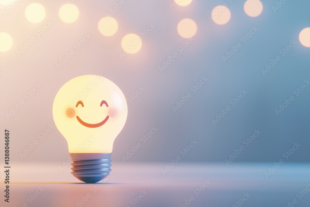 Aufkleber glowing light bulb icon with happy smile design representing positive mindset and joyful vibes in 3d