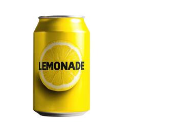 Fototapeta premium Refreshing lemonade can with lemon slice label, isolated on transparent background