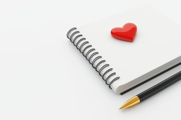 Elegant Journal with Heart Icon and Pen on Clean Background for Capturing Thoughts and Gratitude