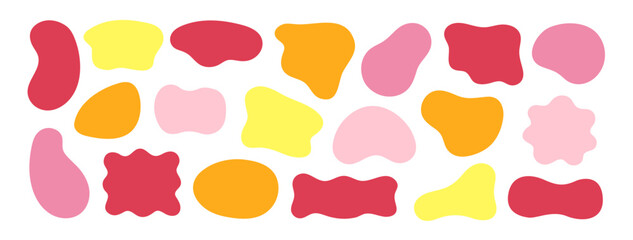Abstract organic shapes set. Vector illustration. Liquid organic blobs. Curve fluid shapes. Abstract liquid bubbles. Wavy different forms. Soft round pattern background. Round irregular forms.