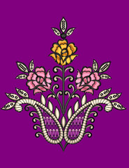 purple background  embroidery motif design, textile, digital