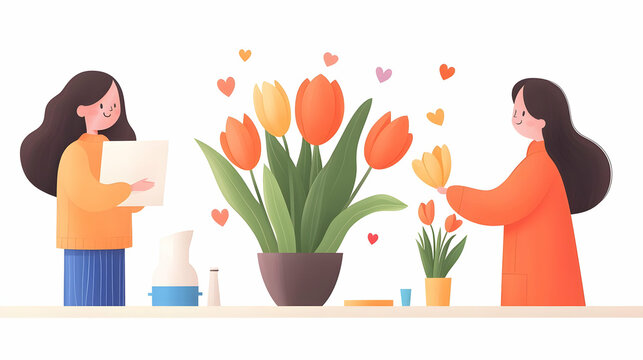 Team Celebration of Successful Startup Journey with Flower Theme