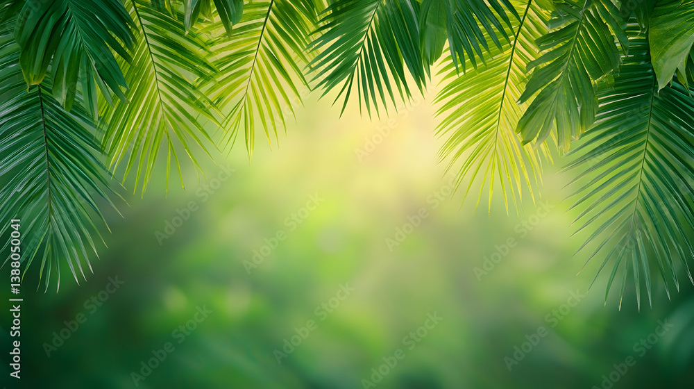 Poster silhouetted palm leaves with soft bokeh texture in nature background