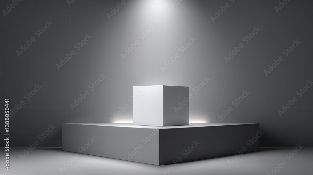 Aufkleber white studio template and cube pedestal on simple background with spotlight product shelf. blank stu