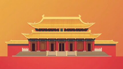 Traditional Asian Temple with Golden Roof Design
