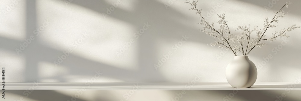 Poster Sophisticated abstract background with soft shadows on a white surface and a minimalistic vase, creating an elegant atmosphere