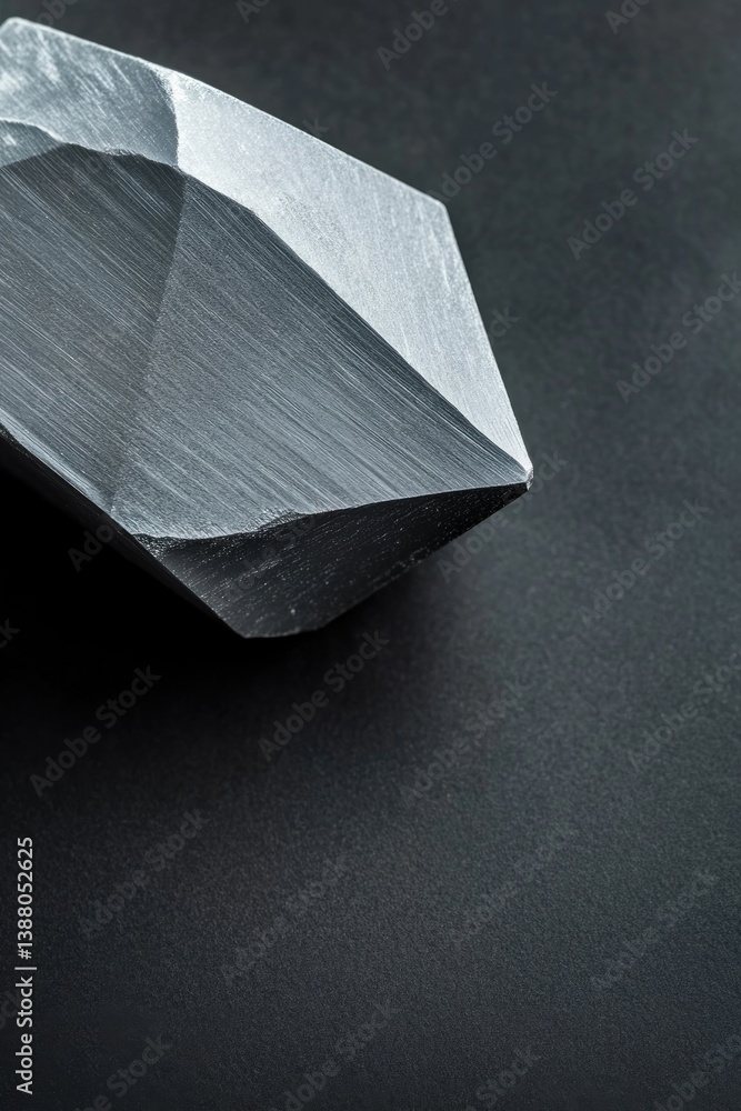 Poster detailed close-up of single die with edges and minimal design resting on smooth black background