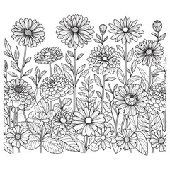 Fototapeta premium Black and white rose flower coloring page. Hand-drawn flowers patterns.