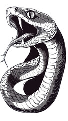 Fototapeta premium Minimalist Black and White Snake Vector with Open Mouth and Tongue for Graphic Design