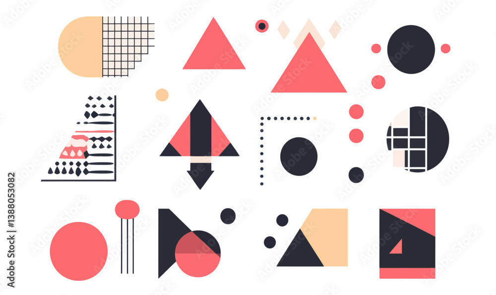 Aufkleber minimalist geometric brutalist vector set with abstract swiss design elements
