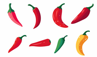 Colorful Chili Peppers Vector Illustration in Minimalist Style for Culinary Design