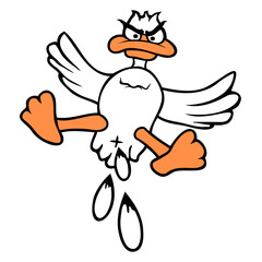 Duck bird flies feces attack from above attack fun Isolated Vector Graphic Design Illustration
