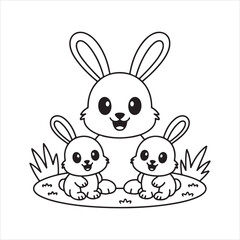 Coloring page outline of cartoon Sweet Pair of Rabbits Enjoying Each Other's Company