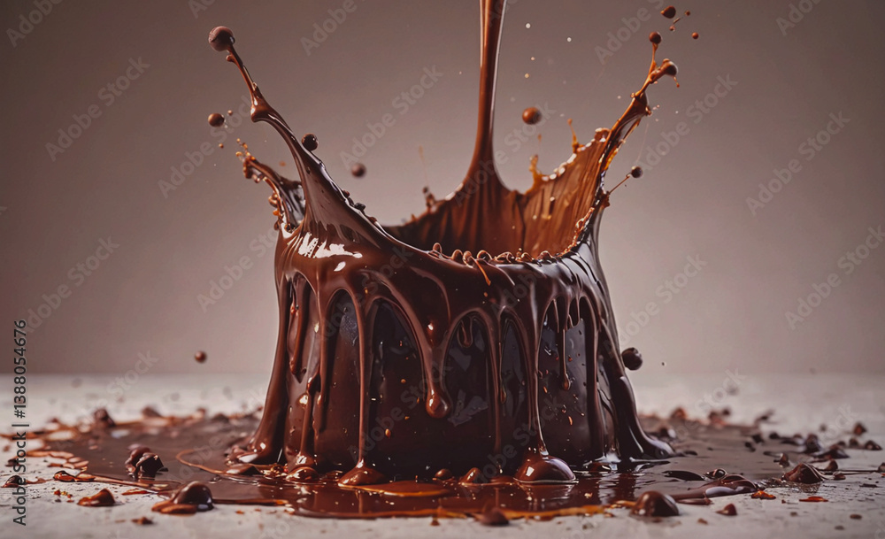 Poster chocolate cake with chocolate drips on it. the cake is on a table