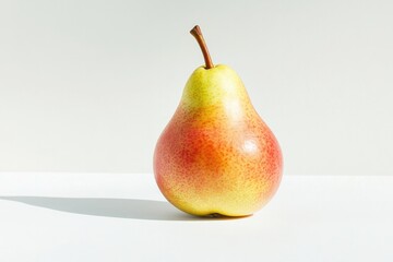single pear set on pristine white background with gentle shadows that highlight its natural curves inviting feeling