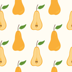 Seamless repeating background with Pear fruits. Hand drawn abstract patterned rapport with punch ball for textile, wrapping, packing, sign, print, paper, logo, card, label. Food, nature and harvest
