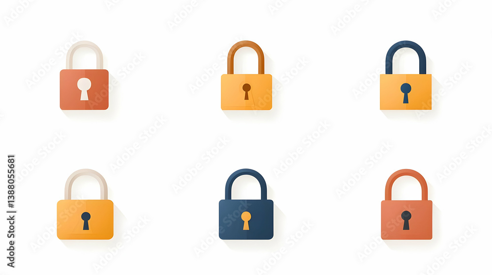 Poster colorful vector icons of lock security symbols for design projects
