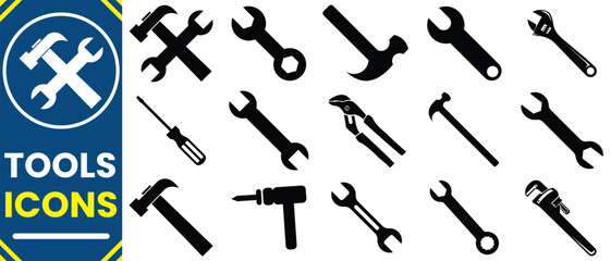 Tools and Service icons set. Wrench, screwdriver and gear icon. Screwdriver and wrench glyph icon. Settings and repair, service sign. vector illustration.