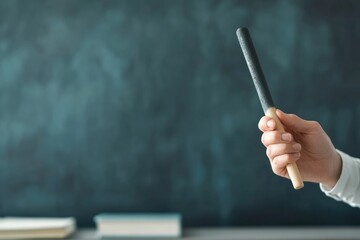 Fototapeta premium close-up of serene educator holding chalk minimalistic composition